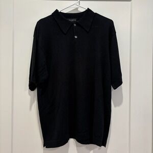 Ponte Vecchio Italy Mens Black Knit Polo Shirt Short Sleeve Size L Cotton Blend